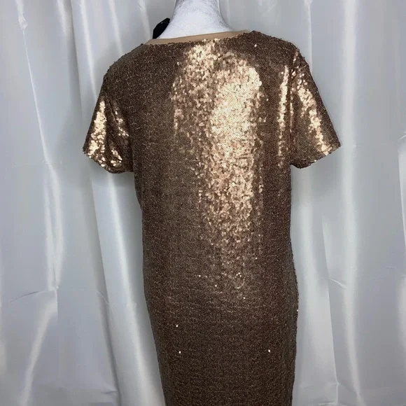 NWT Gold Sequin Scoop Neck Short Casual Dress with pockets size M - Picture 5 of 12